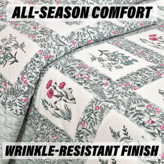 Kuber Industries Double Bedsheet with 2 Pillow Covers | 160 TC Premium Cotton Bedsheet for Double Bed | Bedsheet for Living Room-Home & Hotels | Dezier Check Flower | 90x108 Inch | Mint Green