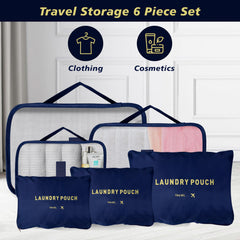Kuber Industries Pack of 6 Travel Luggage Bag | Toiletry Bag for Jewellery-Watches-Bracelets | Multi-Purpose Storage Bag with Handle | Travel Utility Storage Pouches | LYN16-NVY | Navy Blue