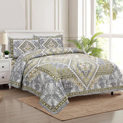 Kuber Industries Double Bedsheet with 2 Pillow Covers | 186 TC Premium Cotton Bedsheet for Double Bed | Bedsheet for Living Room-Home & Hotels | Arabic Beauty Flower Square | 100x108 Inch | Gray