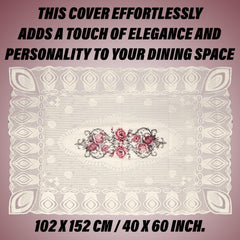 Heart Home Center Table Cover | Cotton Table Cloth Cover | 4-Seater Table Cloth | Glory Table Cover | Table Protector | Table Cover for Center Table | 40x60 Inch | CTC | Cream & Pink