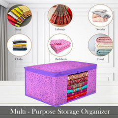 Heart Home Saree Cover | Zip Closure Saree Cover | Clothes Storage Bag | Wardrobe Organiser | Transparent Window Saree Cover | Flower-Design | 9 inch | Pack of 6 | Purple