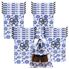 Heart Home Shoe Cover | Travel Shoe Storage Bags | Non-Woven Storage Bags | Shoe Cover with Drawstring | Shoe Organizer with Clear window | Blue Flower-Design | Pack of 24 | White