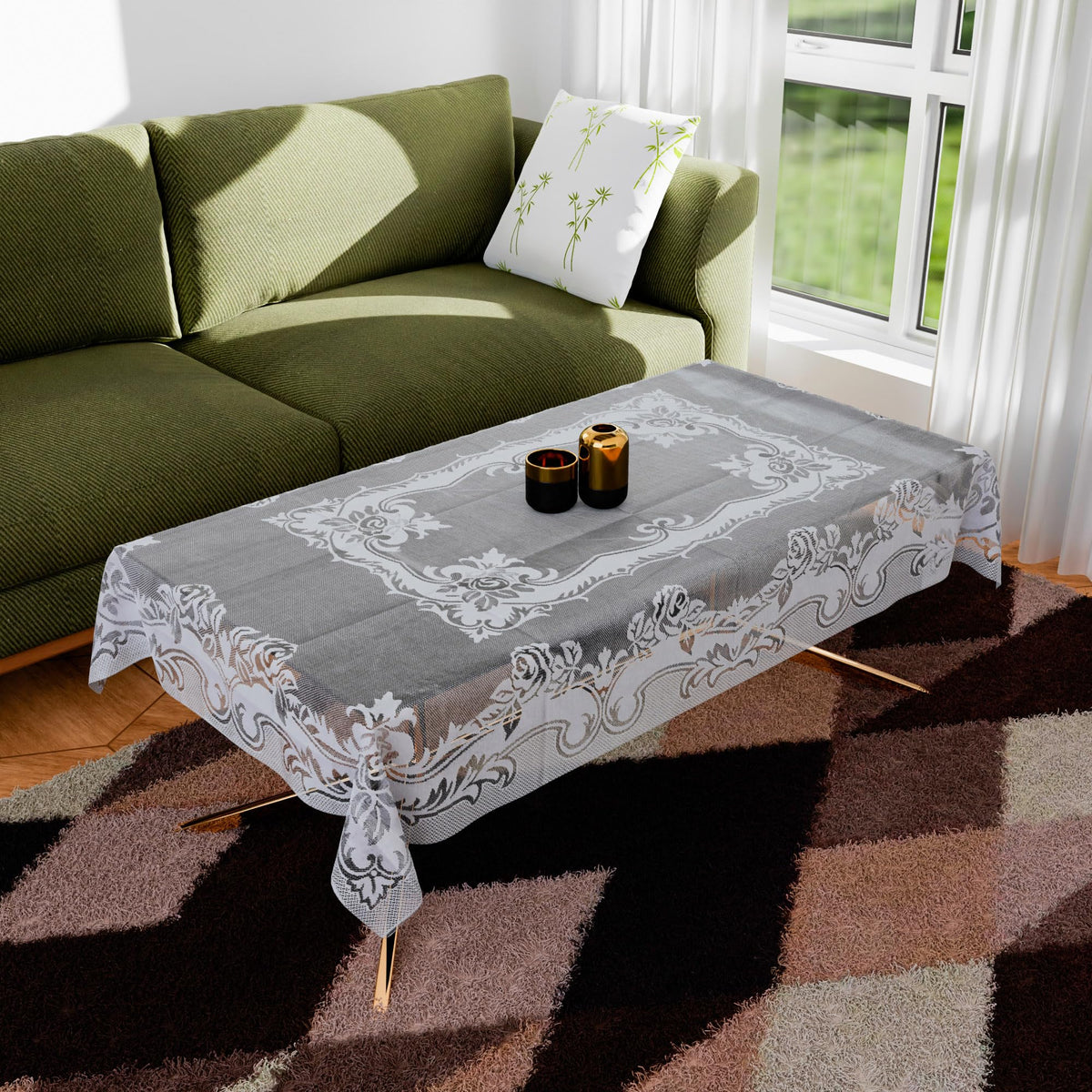 Kuber Industries Center Table Cover | Cotton Table Cloth Cover | 4-Seater Table Cloth | Self Gulmohar Vila Table Cover | Table Protector | Table Cover for Center Table | 40x60 Inch | White