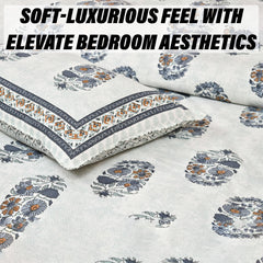Heart Home Double Bedsheet with 2 Pillow Covers | 160 TC Premium Cotton Bedsheet for Double Bed | Bedsheet for Living Room-Home & Hotels | Dezier Flower Boota | 90x108 Inch | Blue