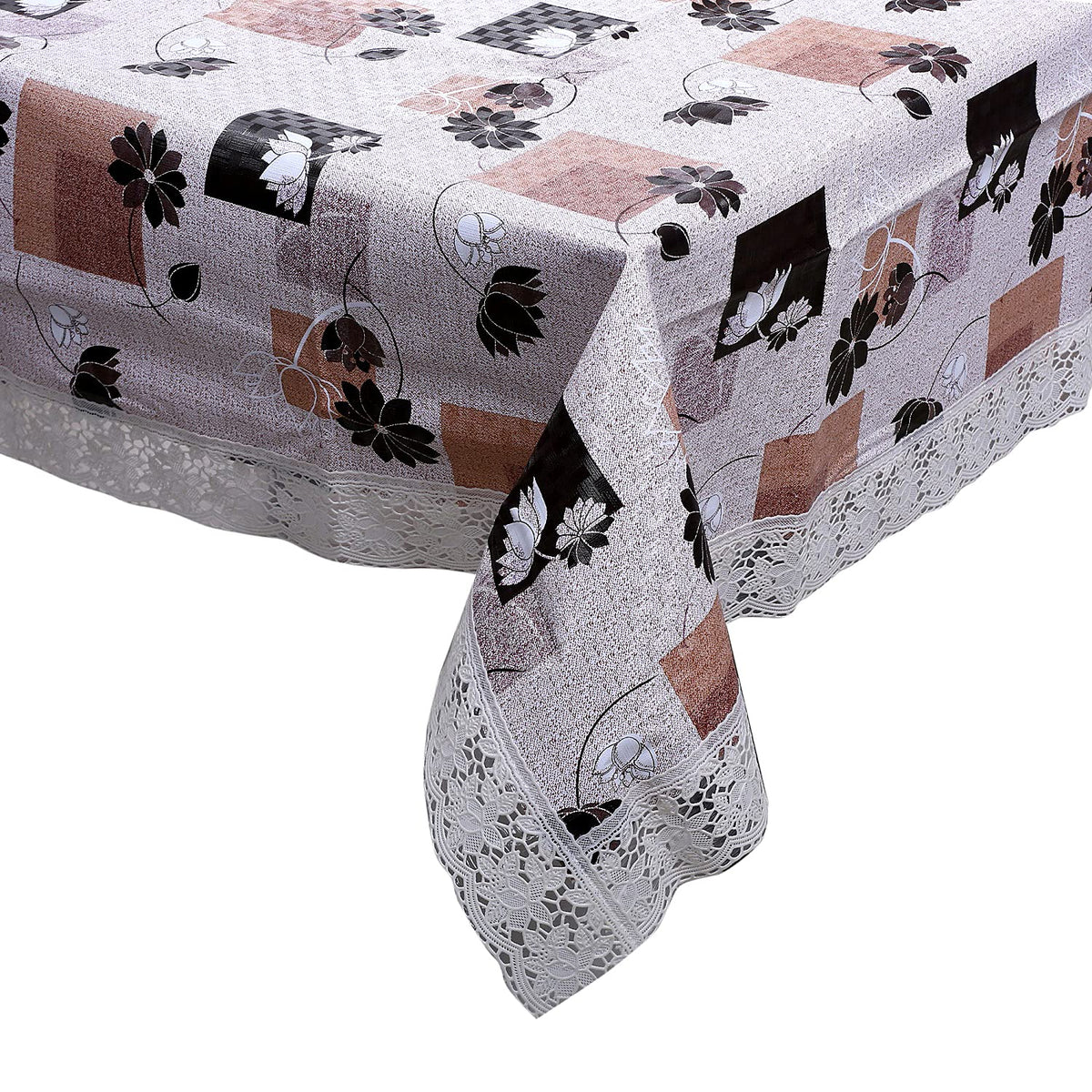 Kuber Industries 60"x 90" Flower Printed PVC Waterproof, Oil Proof, Spill Proof, Wipe Clean 6 Seater Dining Table Cover (Wine & Grey)