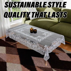 Kuber Industries Center Table Cover | Cotton Table Cloth Cover | 4-Seater Table Cloth | Self Gulmohar Vila Table Cover | Table Protector | Table Cover for Center Table | 40x60 Inch | White