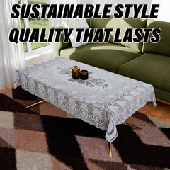 Kuber Industries Center Table Cover | Cotton Table Cloth Cover | 4-Seater Table Cloth | Glory Table Cover | Table Protector | Table Cover for Center Table | 40x60 Inch | CTC | White & Gray