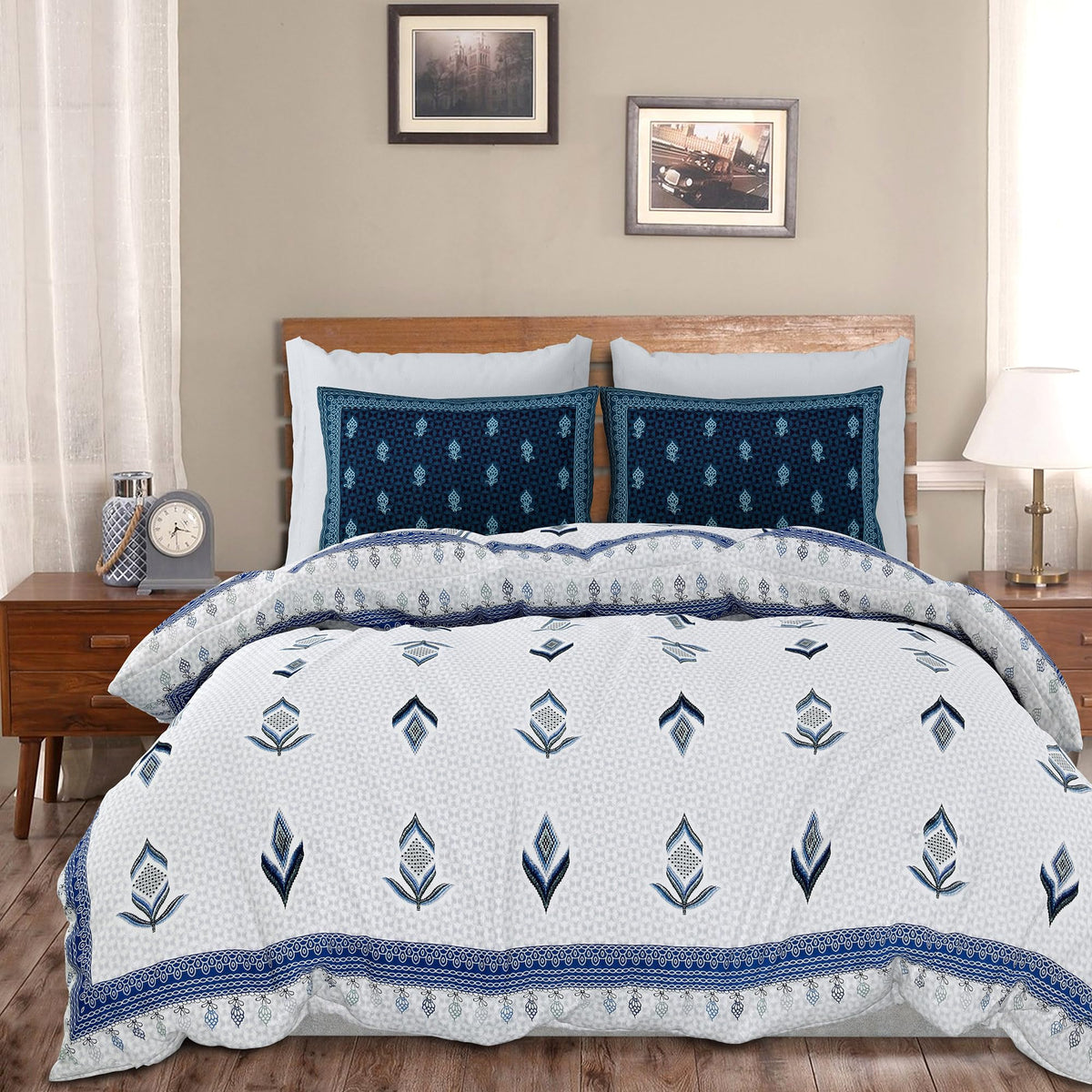 Heart Home Double Bedsheet with 2 Pillow Covers | 186 TC Premium Cotton Bedsheet for Double Bed | Bedsheet for Living Room-Home & Hotels | Embroidery Katli Flower | 100x108 Inch | Blue