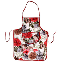 Kuber Industries Flower Design Jute 2 Pieces Waterproof Kitchen Apron with Front Pocket (Maroon & Brown) - CTKTC040370