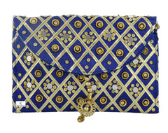 Kuber Industries 2 Pieces Silk Traditional Mirror Work Envelope Clutch Bag Purse Handbag for Bridal, Casual, Party, Wedding (Pink & Blue)-KUBMART11460