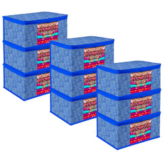 Heart Home Saree Cover | Zip Closure Saree Cover | Clothes Storage Bag | Wardrobe Organiser | Transparent Window Saree Cover | Lahariya-Design | 9 inch | Pack of 9 | Blue