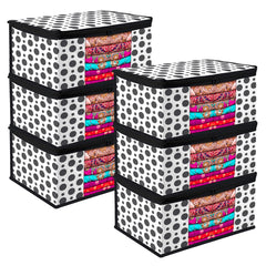 Heart Home Saree Cover | Zip Closure Saree Cover | Clothes Storage Bag | Wardrobe Organiser | Transparent Window Saree Cover | Dot-Design | 9 inch | Pack of 6 | Black