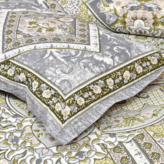 Kuber Industries Double Bedsheet with 2 Pillow Covers | 186 TC Premium Cotton Bedsheet for Double Bed | Bedsheet for Living Room-Home & Hotels | Arabic Beauty Flower Square | 100x108 Inch | Gray