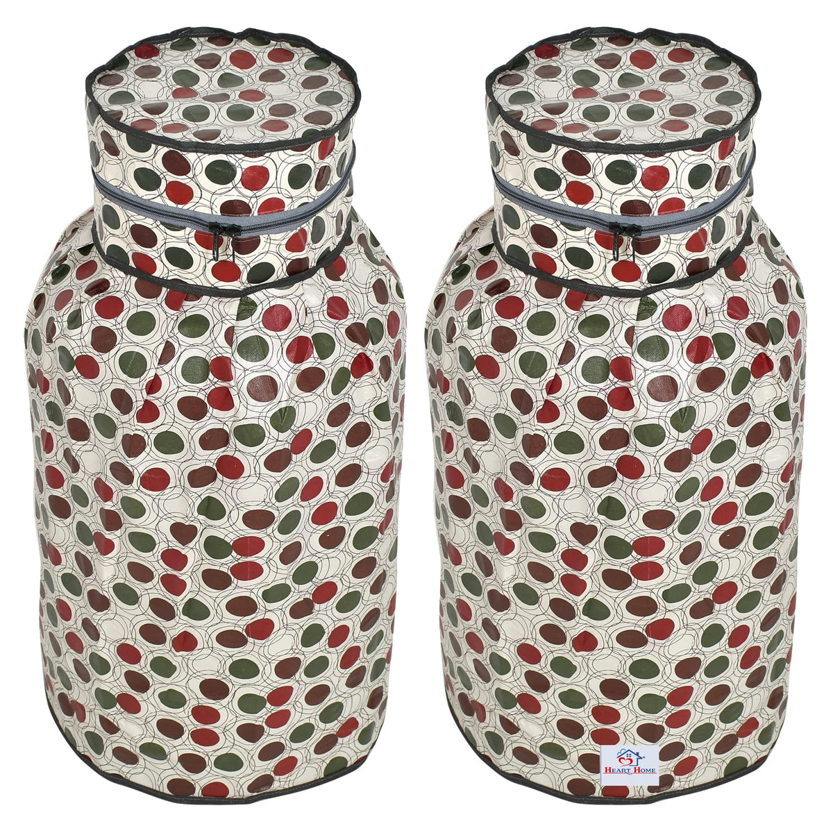 Heart Home Circle Design PVC Lpg Gas Cylinder Cover- Pack of 2 (Maroon & Cream)-HS43HEARTH25615
