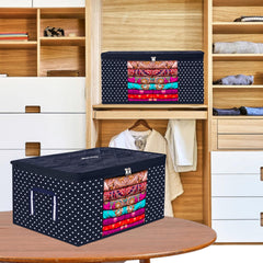 Heart Home Saree Cover | Zipper Closure Saree Storage Bag | Saree Organizer for Wardrobe with Handle | Transparent View Clothes Storage Bag for Lehenga | Side Dot-Design | Blue