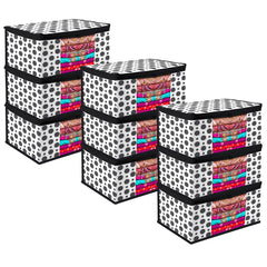 Heart Home Saree Cover | Zip Closure Saree Cover | Clothes Storage Bag | Wardrobe Organiser | Transparent Window Saree Cover | Dot-Design | 9 inch | Pack of 9 | Black