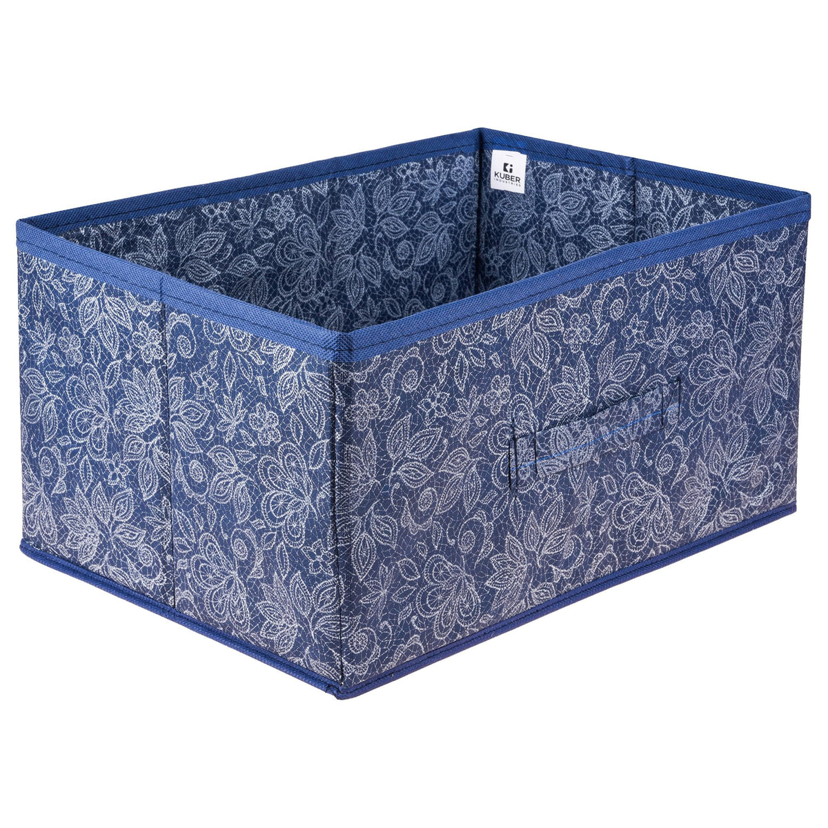 Heart Home Drawer Storage Box|Storage Bin for Clothes|Wardrobe Organizer for Books|Closet Box with Handle|Non-Woven Storage Box|Flower Printed Storage Box|Navy Blue
