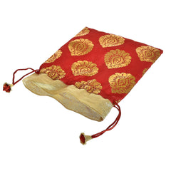 Kuber Industries Leaf Design Potli Bags Handbags for Women Gifting Wristlets for Wedding, Festival, Kitty Subh Shagun-Pack of 3 (Red)