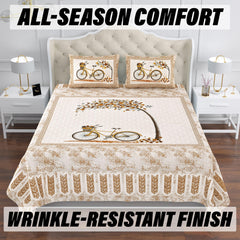 Kuber Industries Double Bedsheet with 2 Pillow Covers | 160 TC Premium Cotton Bedsheet for Double Bed | Bedsheet for Living Room-Home & Hotels | Photo Frame Cycle | 100x108 Inch | Brown