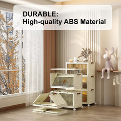 Kuber Industries (Set of 3) 3-Layer Double Door Almirah for Clothes - Collapsible & Foldable Dress Racks/Plastic Cupboard for Storage - White