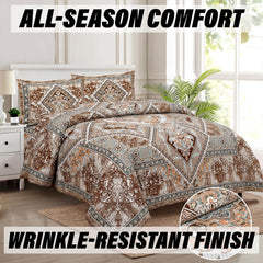 Kuber Industries Double Bedsheet with 2 Pillow Covers | 186 TC Premium Cotton Bedsheet for Double Bed | Bedsheet for Living Room-Home & Hotels | Arabic Beauty Flower Square | 100x108 Inch | Brown