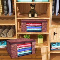 Heart Home Saree Cover | Zip Closure Saree Cover | Clothes Storage Bag | Wardrobe Organizer | Transparent Window Saree Cover | Golden Printed | 9 Inch | Pack of 3 | Maroon