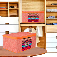 Heart Home Saree Cover | Zip Closure Saree Cover | Clothes Storage Bag | Wardrobe Organiser | Transparent Window Saree Cover | Lahariya-Design | 9 inch | Pack of 9 | Orange