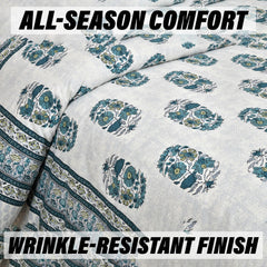 Kuber Industries Double Bedsheet with 2 Pillow Covers | 160 TC Premium Cotton Bedsheet for Double Bed | Bedsheet for Living Room-Home & Hotels | Dezier Flower Boota | 90x108 Inch | Green