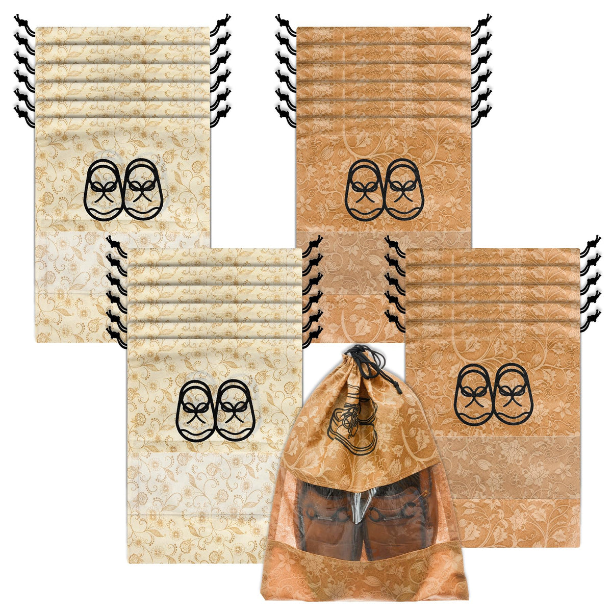 Heart Home Shoe Cover | Travel Shoe Storage Bags | Non-Woven Storage Bag | Shoe Cover with Drawstring | Shoe Organizer with Clear window | Pack of 24 | Multi