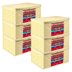 Heart Home Saree Cover | Zip Closure Saree Cover | Clothes Storage Bag | Wardrobe Organiser | Transparent Window Saree Cover | Carry-Design | 9 inch | Pack of 6 | Yellow