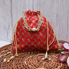 Heart Home Potli|Silk Wedding Potli|Drawstring Closure Potli|Wallet Potli|Christmas Gift Potli|Baby Shower Potli|Traditional Shagun Potli|Square Embroidery Potli|Red