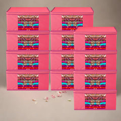 Heart Home Saree Cover | Zip Closure Saree Cover | Clothes Storage Bag | Wardrobe Organiser for Suit | Transparent Window Saree Cover | Dot Border-Design | 9 inch | Pack of 12 | Pink