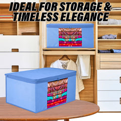 Heart Home Saree Cover | Clothes Storage Bag | Wardrobe Organizer | Zip Closure Saree Cover | Transparent Window Saree Cover | Plain Saree Cover | 9 Inch | Pack of 3 | Light Blue