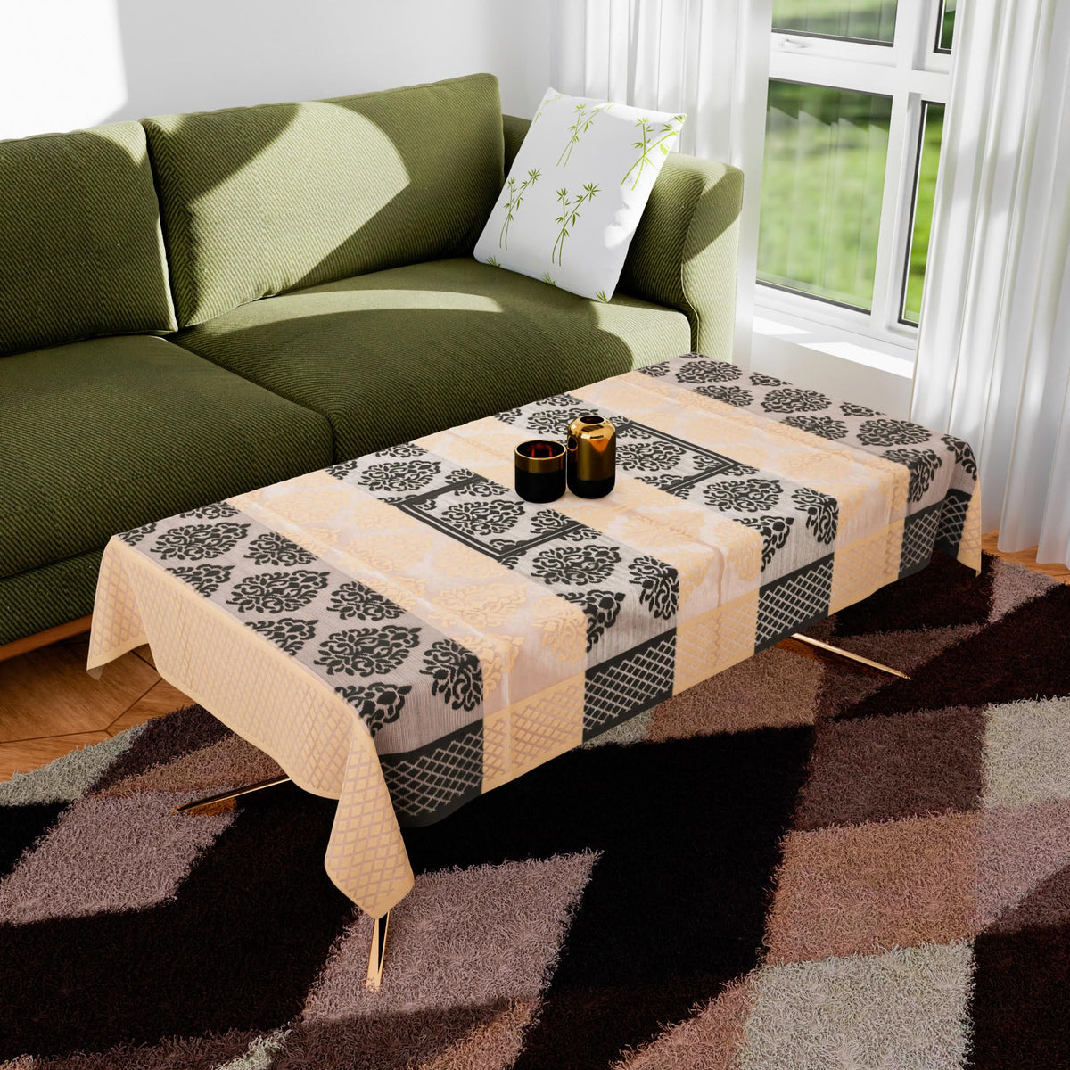 Kuber Industries Center Table Cover | Kitchen Dining Tablecloth | 4 Seater Center Table Cover | Center Table Cover for Hall Décor | Brown Star Patta Net Tablecloth | CTC | 60x40 | Orange