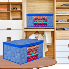 Heart Home Saree Cover | Zip Closure Saree Cover | Clothes Storage Bag | Wardrobe Organiser | Transparent Window Saree Cover | Lahariya-Design | 9 inch | Pack of 9 | Blue