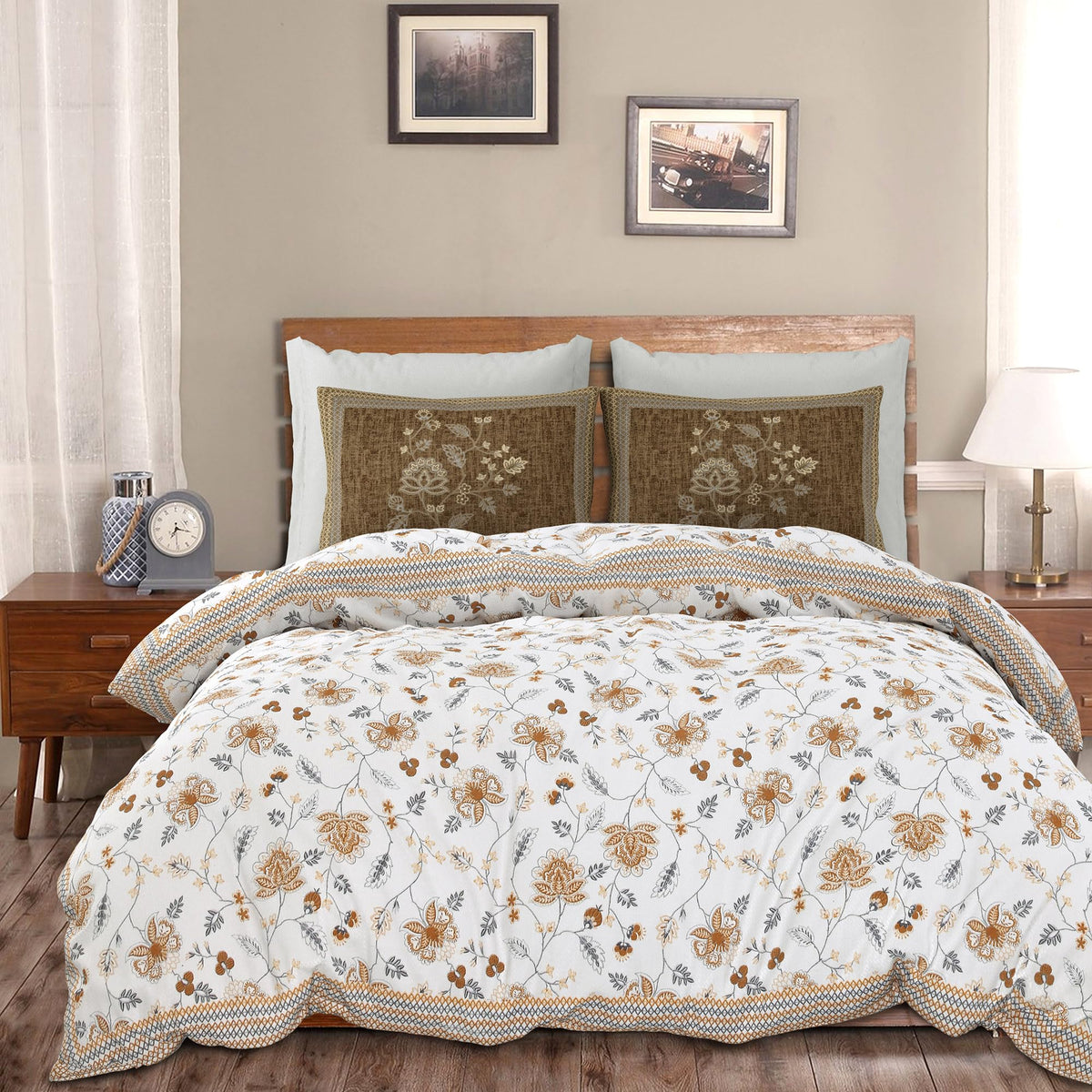 Heart Home Double Bedsheet with 2 Pillow Covers | 186 TC Premium Cotton Bedsheet for Double Bed | Bedsheet for Living Room-Home & Hotels | Embroidery Flower Zig-Zag | 100x108 Inch | Brown