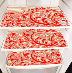 Kuber Industries Leaf Design 3 Pieces PVC Refrigerator/Fridge Multipurpose Drawer Mat Set (Red) CTKTC33615