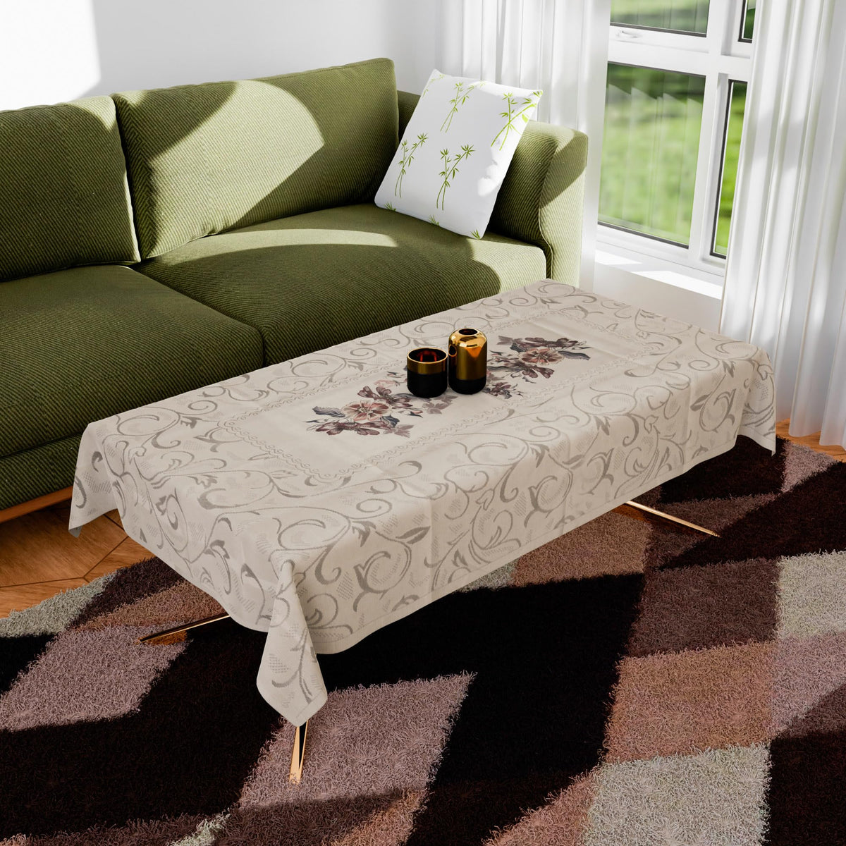 Kuber Industries Center Table Cover | Cotton Table Cloth Cover | 4-Seater Table Cloth | Rainbow Table Cover | Table Protector | Table Cover for Center Table | 40x60 Inch | CTC | Cream