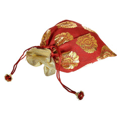 Kuber Industries Leaf Design Potli Bags Handbags for Women Gifting Wristlets for Wedding, Festival, Kitty Subh Shagun-Pack of 3 (Red)