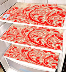 Kuber Industries Leaf Design 3 Pieces PVC Refrigerator/Fridge Multipurpose Drawer Mat Set (Red) CTKTC33615