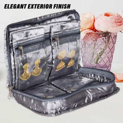 Heart Home Makeup Storage Bag | Vanity Organizer | Makeup Pouch | Pendant Organizer | Cosmetic Kit for Travel | 6 Pouch Organizer | Moti Jewellery Organizer | Large | Gray