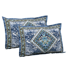 Heart Home Double Bedsheet with 2 Pillow Covers | 186 TC Premium Cotton Bedsheet for Double Bed | Bedsheet for Living Room-Home & Hotels | Arabic Beauty Flower Square | 100x108 Inch | Blue