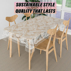 Heart Home Table Cover | PVC Dining Table Cover | Table Cloth | Center Table Cover | Table Cover for Kitchen Table | Self Leaf Table Cover for Hall Décor | 48x60 Inch | White