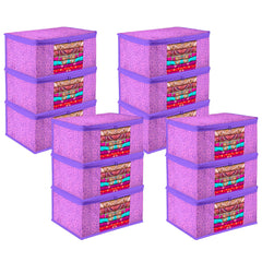 Heart Home Saree Cover | Zip Closure Saree Cover | Clothes Storage Bag | Wardrobe Organiser | Transparent Window Saree Cover | Flower-Design | 9 inch | Pack of 12 | Purple