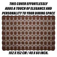 Heart Home Center Table Cover|Cotton Table Cloth Cover|4-Seater Table Cloth|Table Protector Cover|Table Cover for Center Table|Plain Jasmin Flower Table Cover|40x60 Inch|Brown