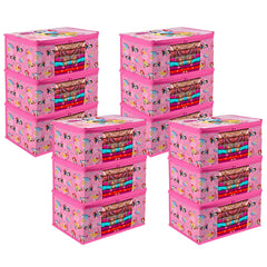 Heart Home Saree Cover | Zip Closure Saree Cover | Clothes Storage Bag | Wardrobe Organiser | Transparent Window Saree Cover | Disney Princess-Print | 9 inch | Pack of 12 | Pink