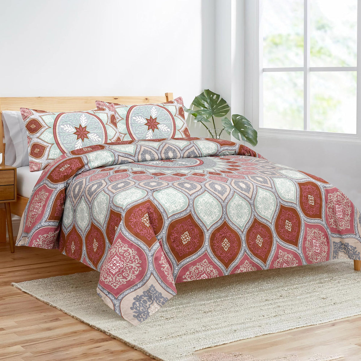 Heart Home Double Bedsheet with 2 Pillow Covers | 160 TC Premium Cotton Bedsheet for Double Bed | Bedsheet for Living Room-Home & Hotels | Kaleen Leaf Flower | 100x108 Inch | Maroon