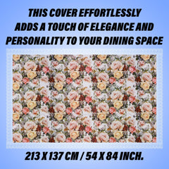 Heart Home Table Cover | Dining Table Cover | Center Table Cover | Reversable Table Cover for Kitchen Table | Gulab Design Table Cover for Hall Décor | 54x84 Inch | White