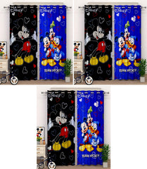 Kuber Industries Disney Team Mickey Print 6 Pieces Polyester Special Blackout Long Crush Eyelet Door Curtain 7 Feet (Black & Royal Blue)-KUBMART97
