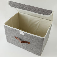 Kuber Industries Small Storage Box With Lid|Foldable Toys Storage Bin|Wardrobe Organizer For clothes|Front Handle & Sturdy Pack Of-3 (Grey)